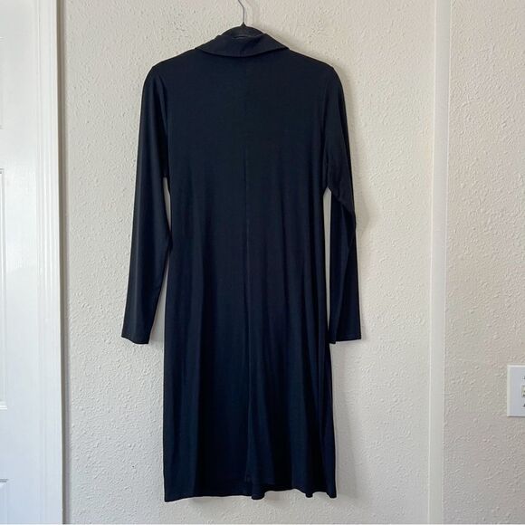 J. Jill Wearever Black Dress Long Sleeve Faux Wrap Size Medium Knee Length - Picture 3 of 8